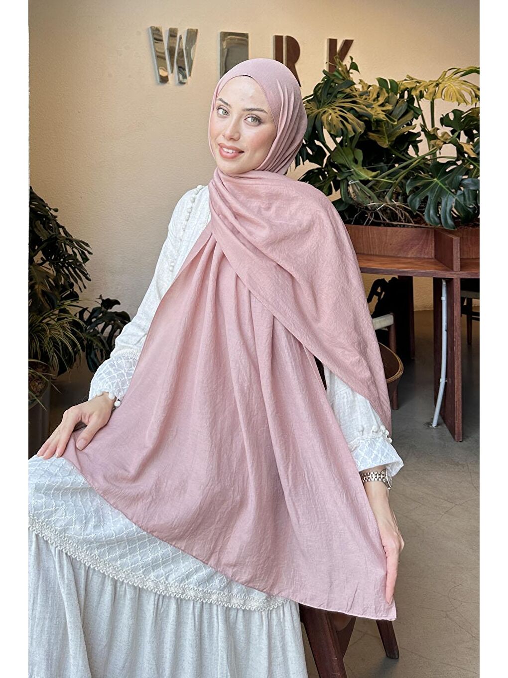 Pembe Comfort Pamuk Şal Pudra-1