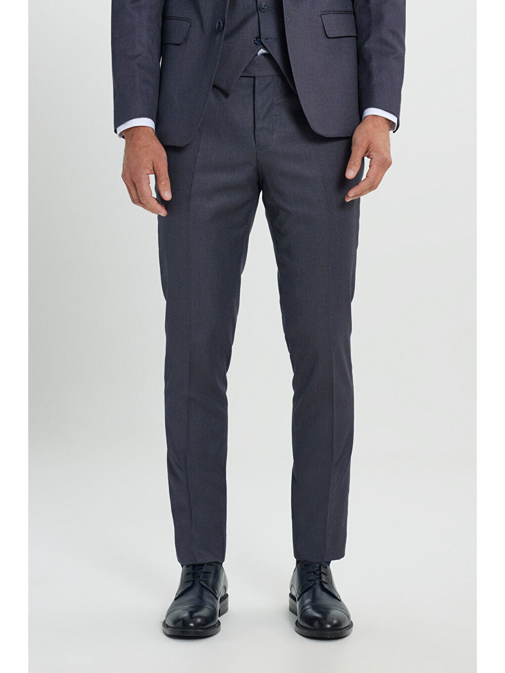 Erkek Mavi Ekstra Slim Fit Dar Kesim Desenli Yelekli Takım Elbise-5