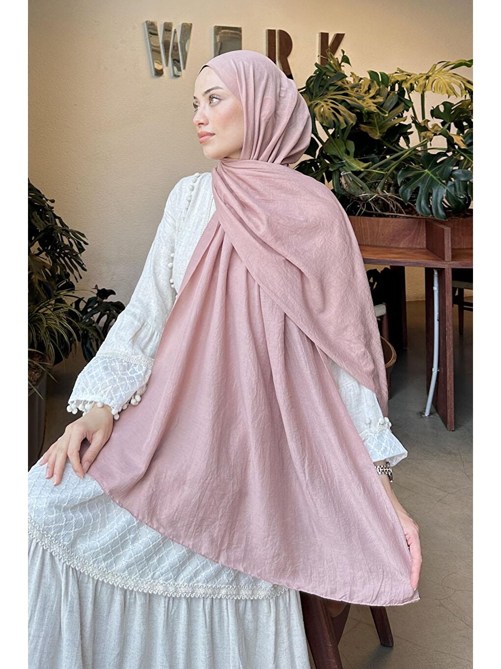 Pembe Comfort Pamuk Şal Pudra-3