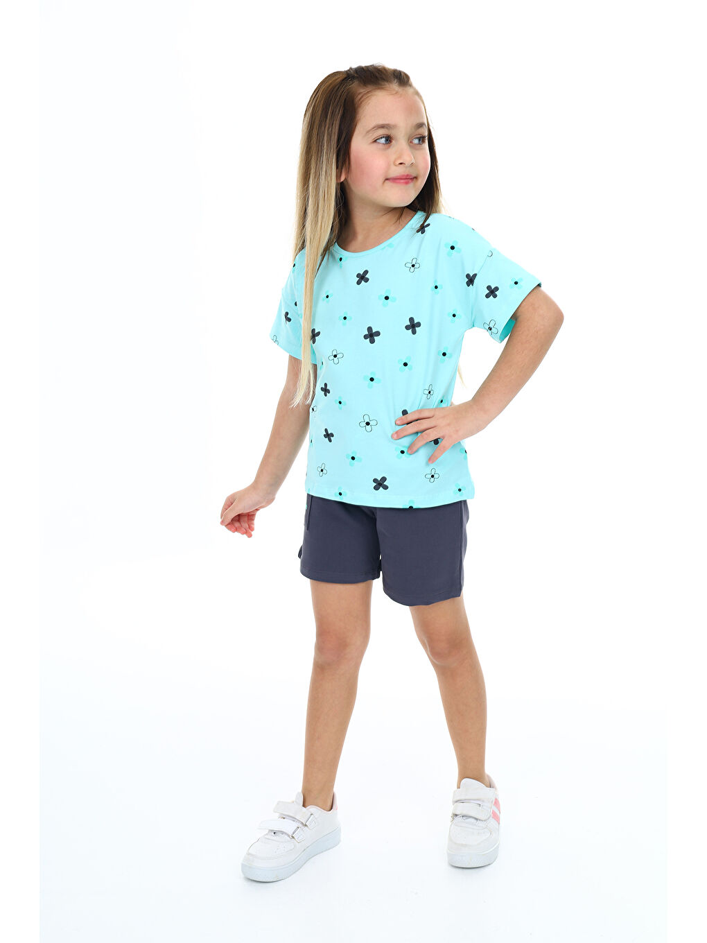 Toontoykids Mint Yeşil Kız Çocuk Baskılı Şortlu Takım - 1