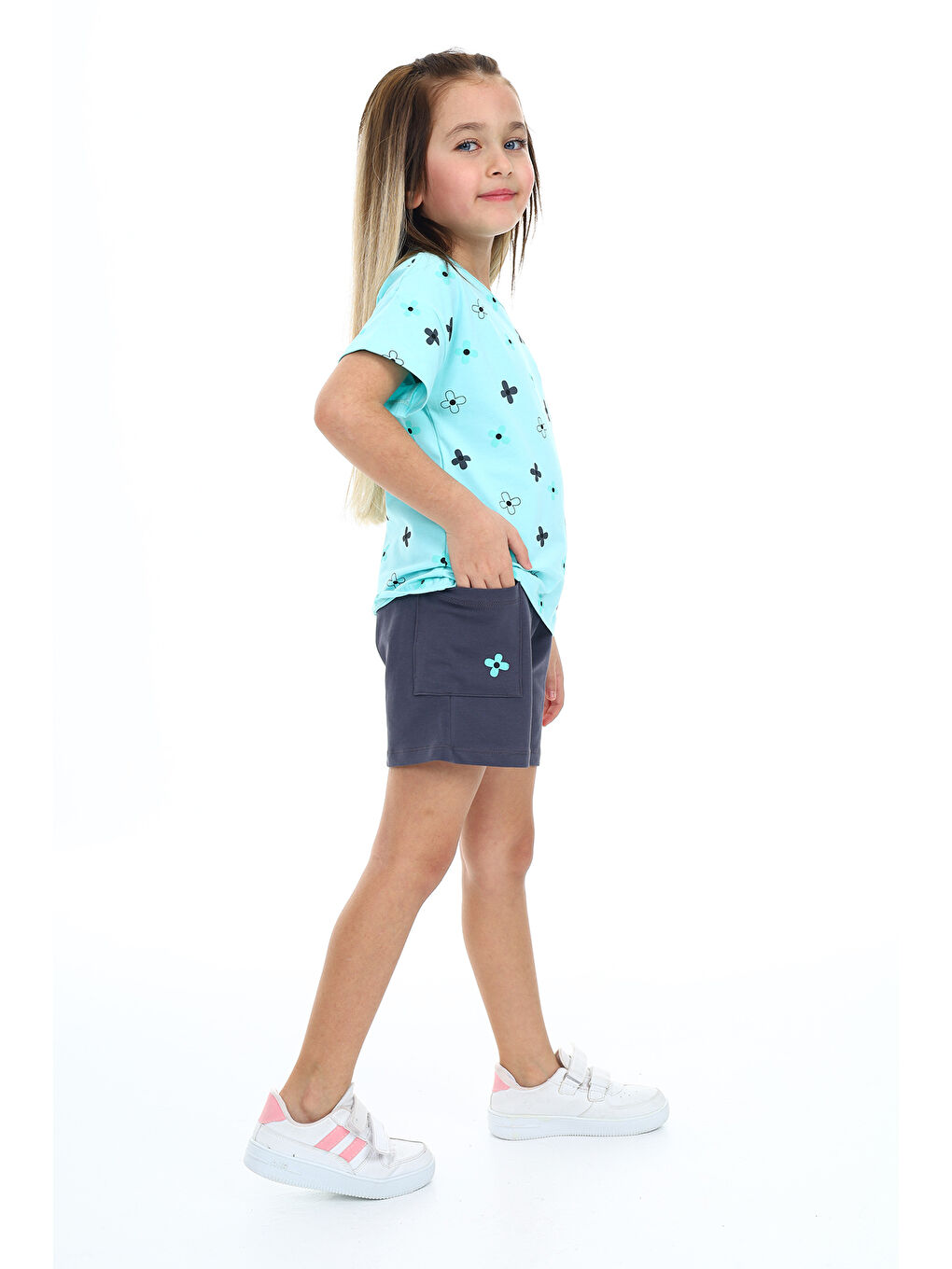 Toontoykids Mint Yeşil Kız Çocuk Baskılı Şortlu Takım - 2