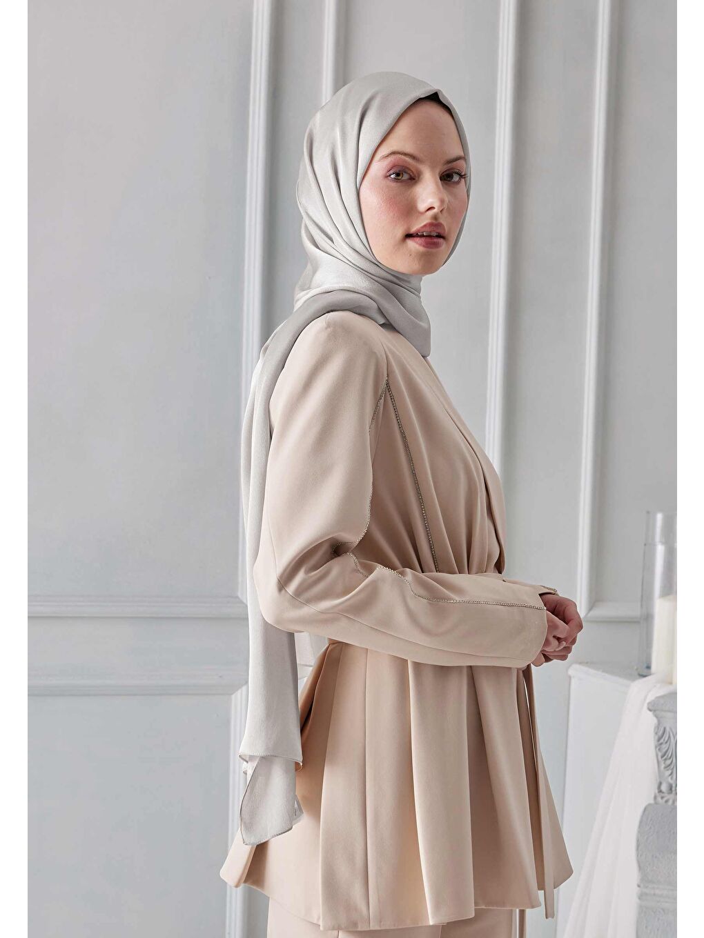 Bej Janjanlı Şal Vanilya-3