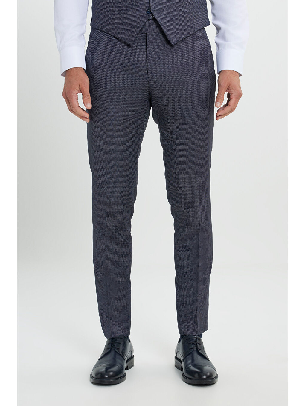 Erkek Mavi Ekstra Slim Fit Dar Kesim Desenli Yelekli Takım Elbise-6