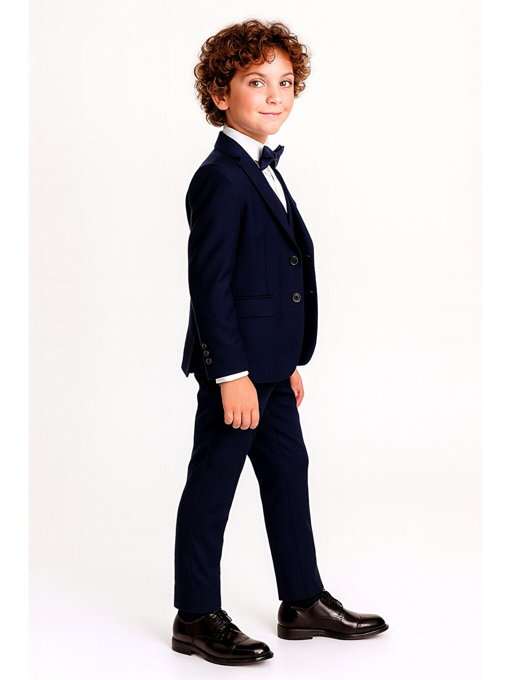 Lacivert Erkek Çocuk Pusula Rozetli Papyonlu Ceketli 4’lü Set Takım Elbise Ak2840-1