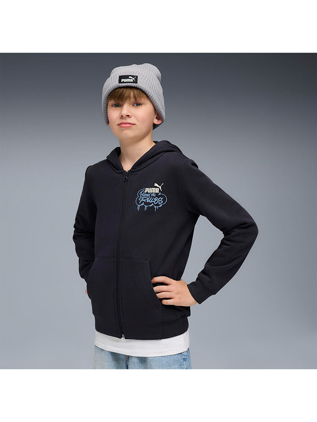 Mid 90s Full Zip Çocuk Lacivert Kapüşonlu Fermuarlı Sweatshirt