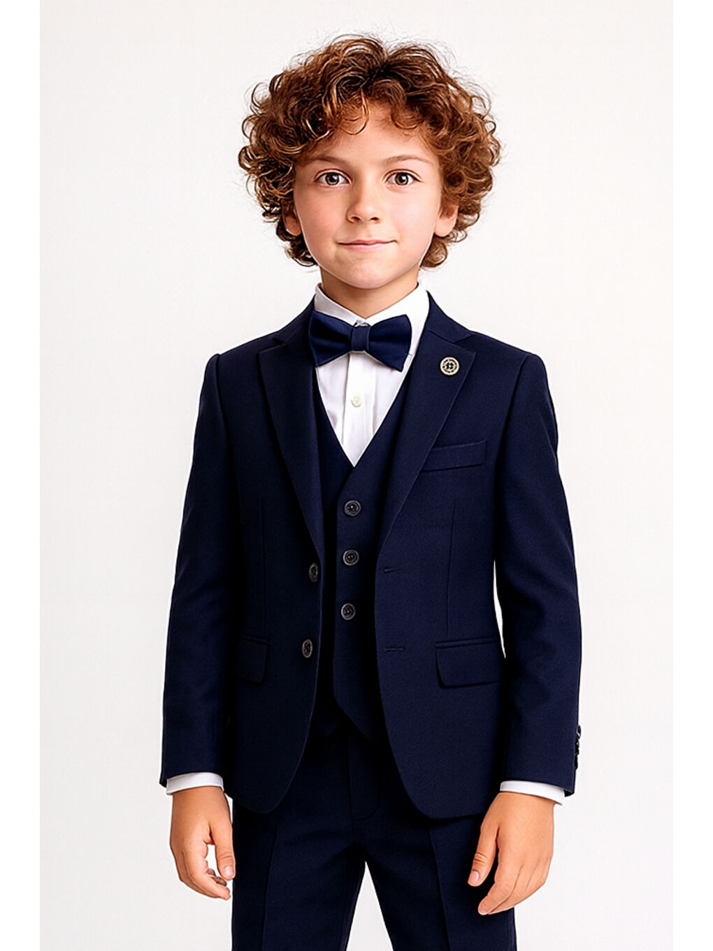 Lacivert Erkek Çocuk Pusula Rozetli Papyonlu Ceketli 4’lü Set Takım Elbise Ak2840-2