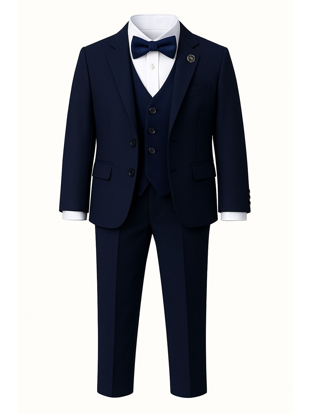 Lacivert Erkek Çocuk Pusula Rozetli Papyonlu Ceketli 4’lü Set Takım Elbise Ak2840-3
