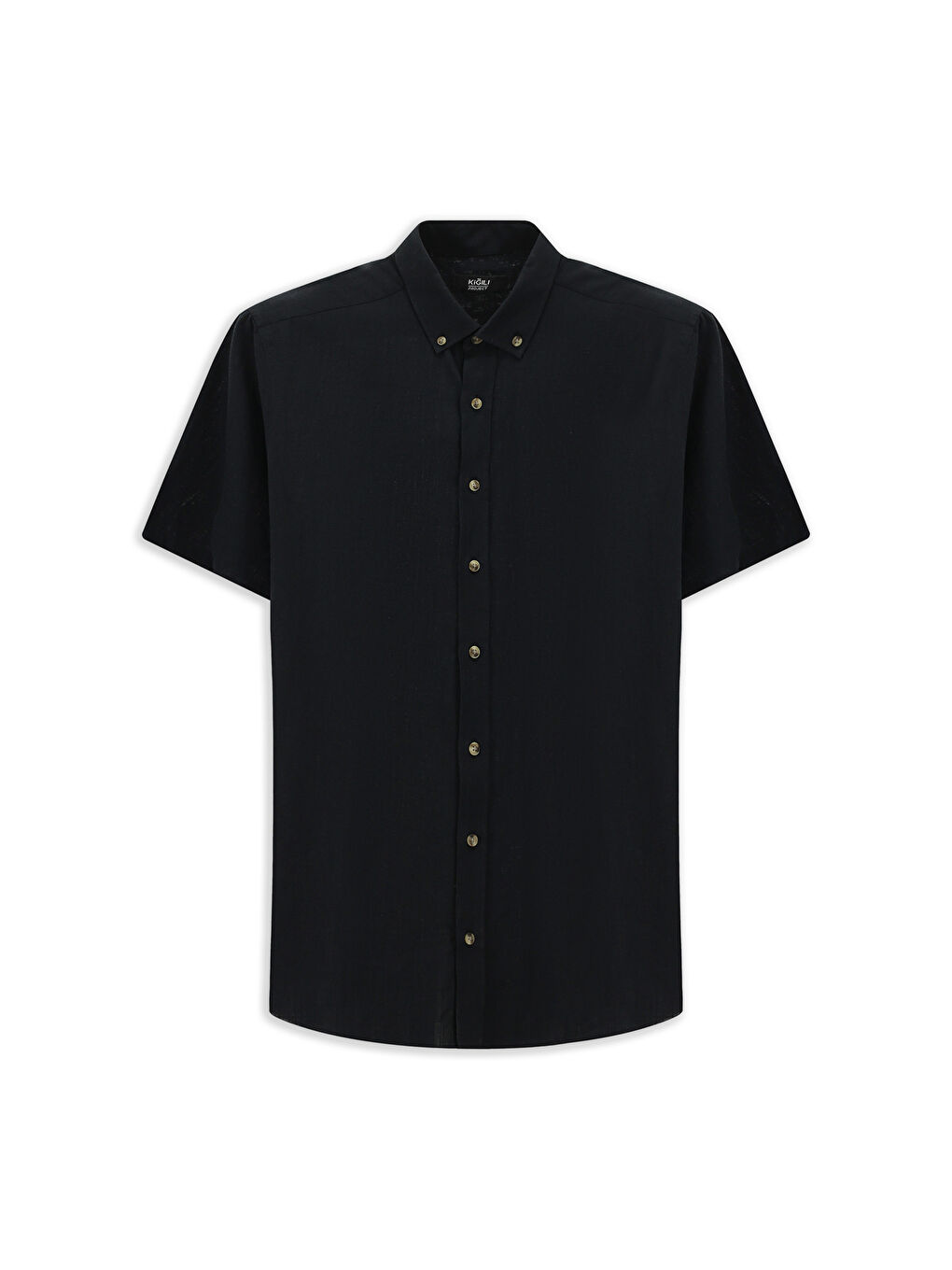 Siyah Kısa Kol Regular Fit Düğmeli Yaka Keten Görünümlü Pamuk Spor Gömlek-5