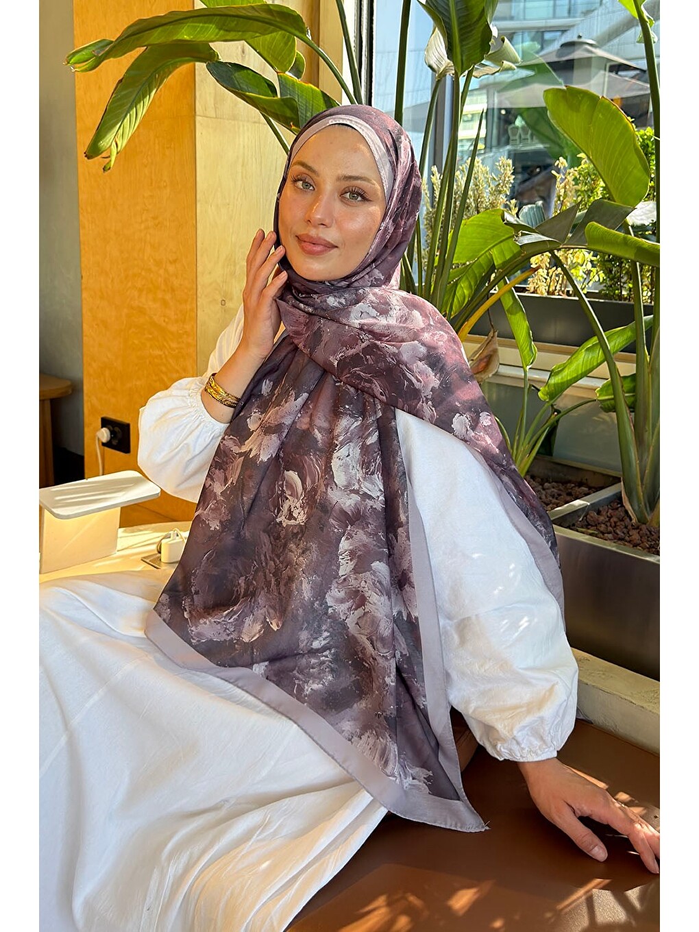 Kahverengi Gül Çiçek Desen Lara Soft Şal Soft Kahve-2