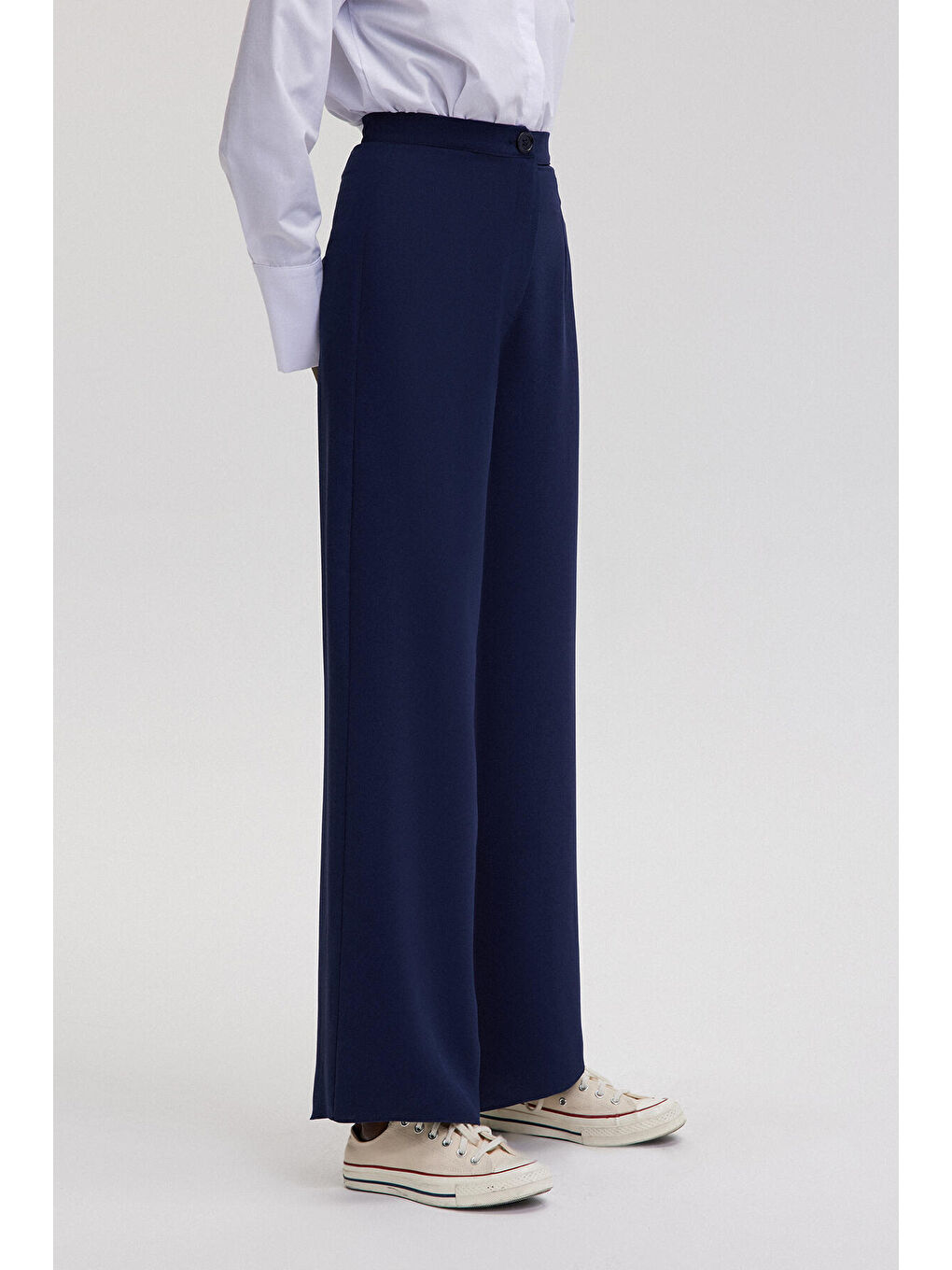 Lacivert Bol Paça Krep Pantolon-2