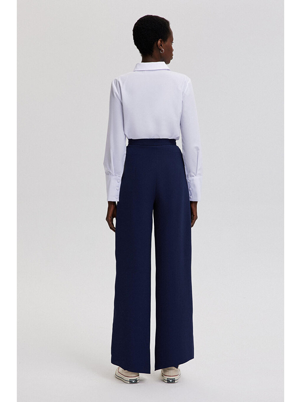 Lacivert Bol Paça Krep Pantolon-4