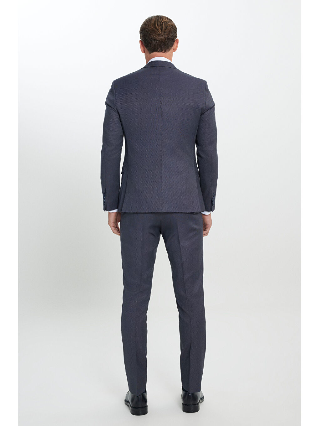 Erkek Mavi Ekstra Slim Fit Dar Kesim Desenli Yelekli Takım Elbise-8