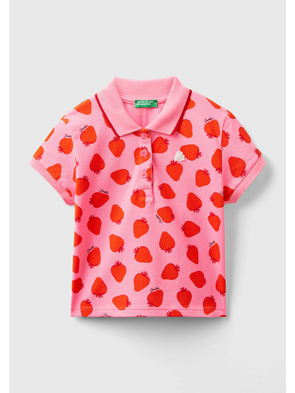 United Colors Of Benetton Kırmızı-Pembe Kız Çocuk Kırmızı-Pembe Tamamı Desenli Parlak Logo İşlemeli Polo Yaka T-Shirt