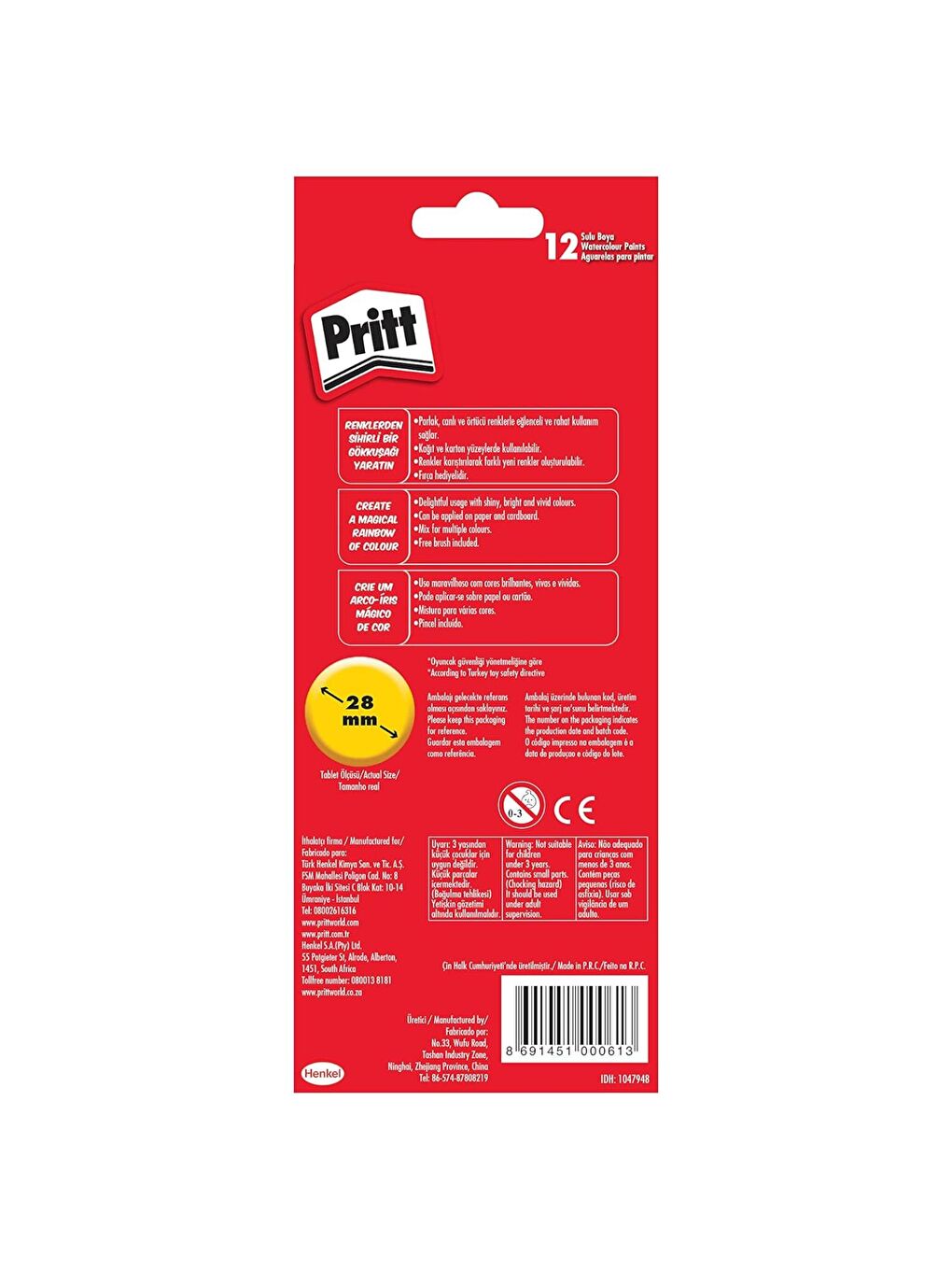 Sulu Boya 28 mm Büyük Boy 12 Renk (1047948)-1