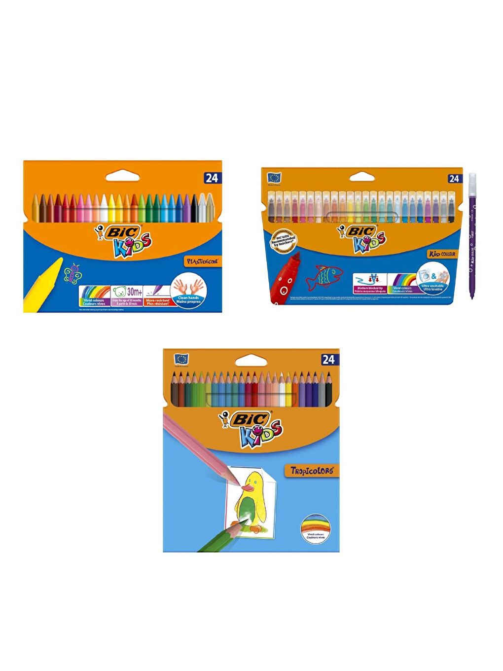 Bic Karışık Asorti Kids Kuru Boya 24 Lü +Pastel Boya 24 Lü+Keçeli Kalem 24 Lü