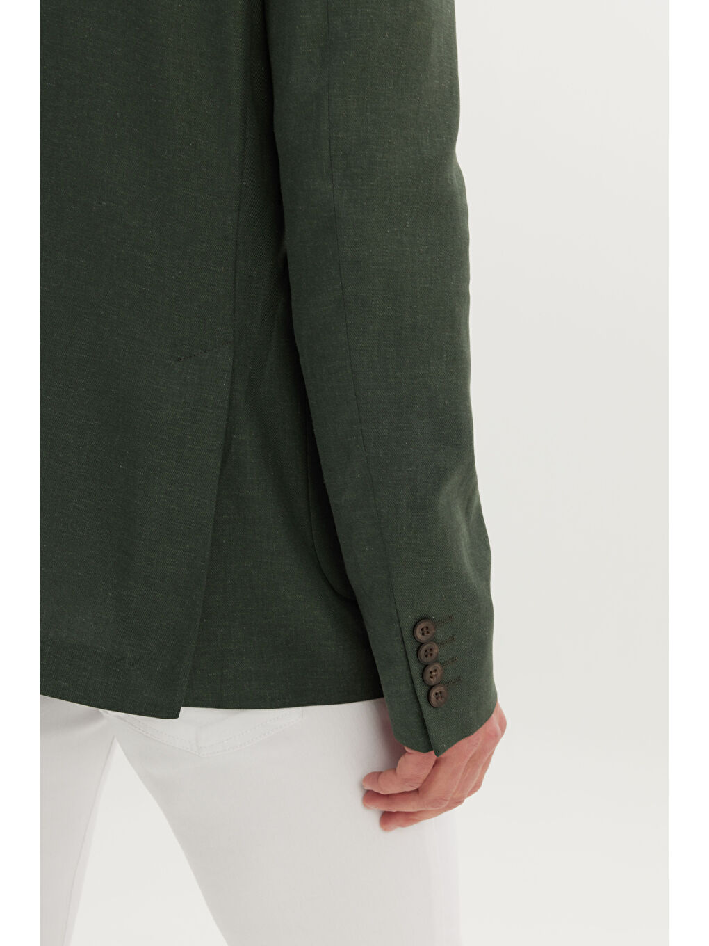 Erkek Haki Keten Slim Fit Dar Kesim Mono Yaka Torba Cepli Ceket-3