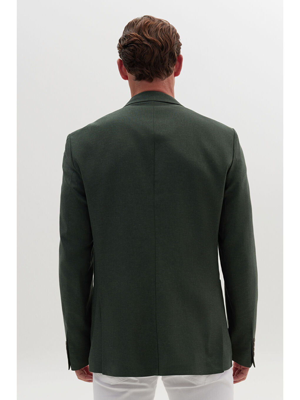 Erkek Haki Keten Slim Fit Dar Kesim Mono Yaka Torba Cepli Ceket-4