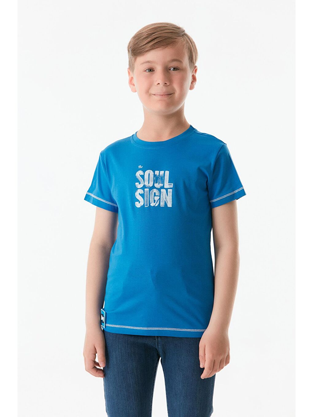 Mavi Önü Ve Arkası Baskılı Erkek Çocuk Tişört-1
