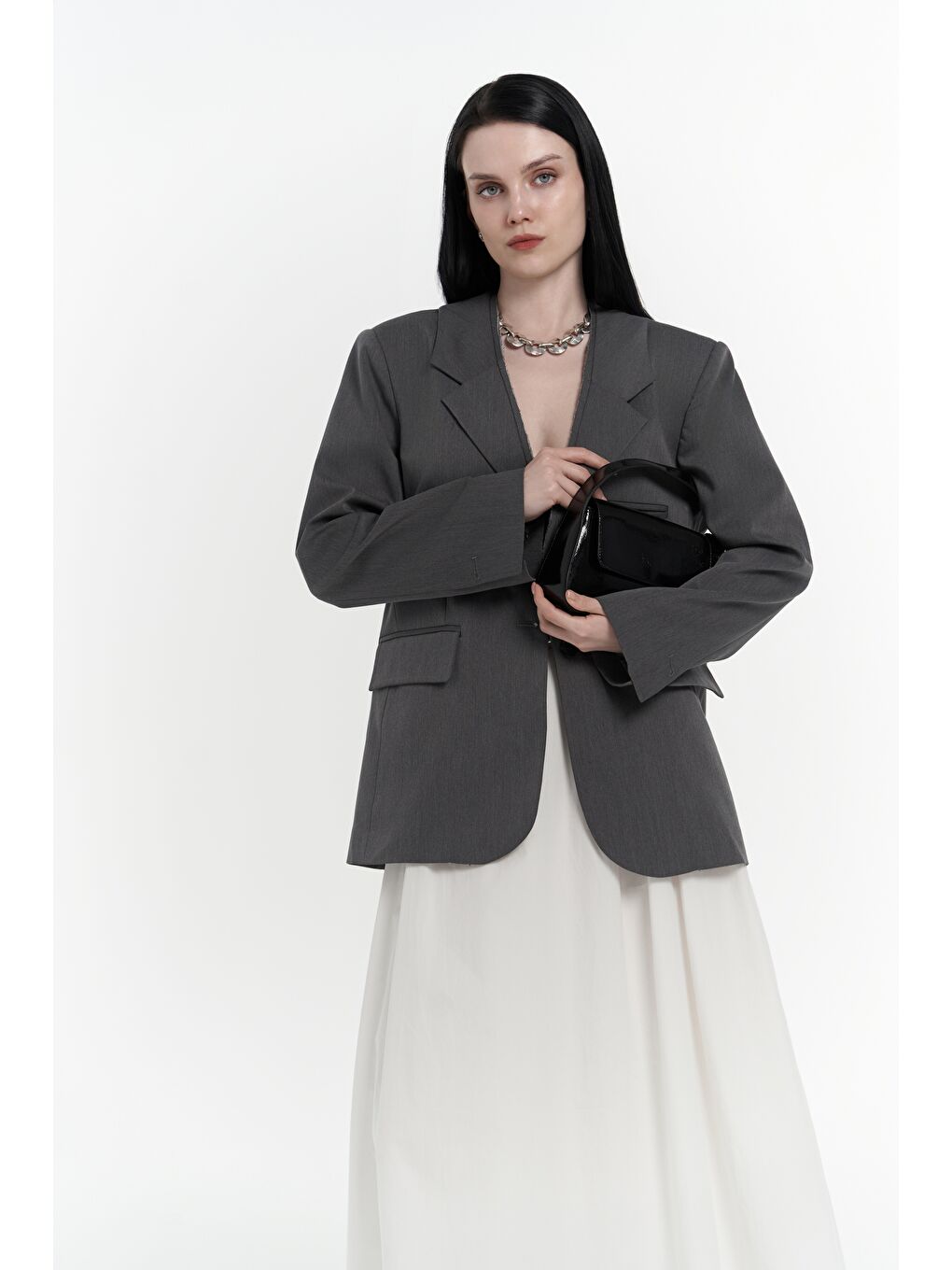 Volda Yaka Detay Antrasit Blazer-1