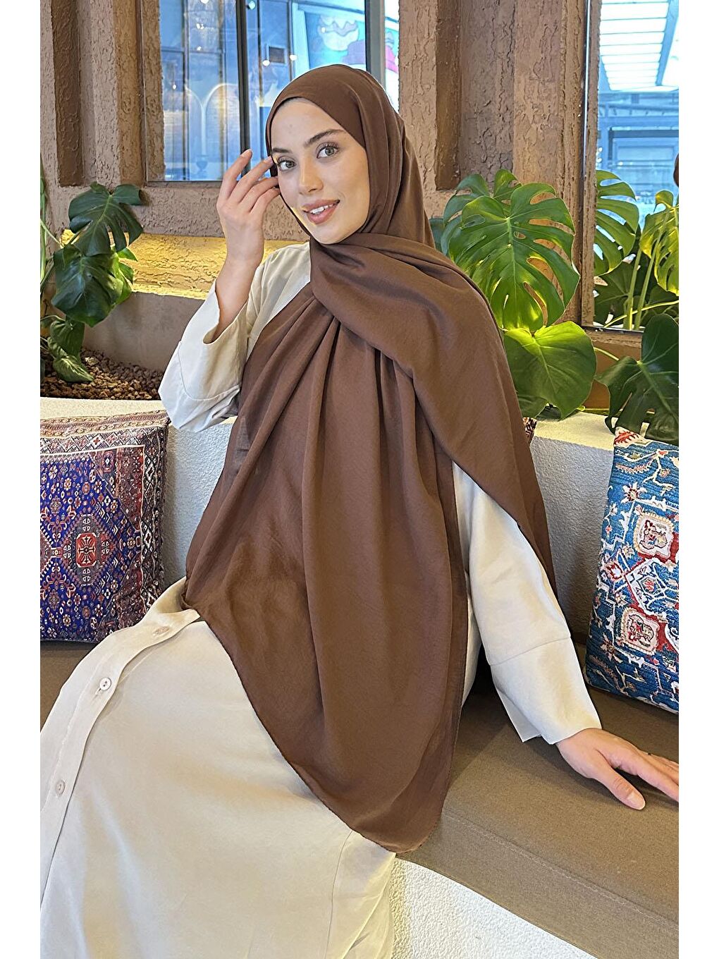 Kahverengi Comfort Pamuk Şal Çikolata Kahve-1