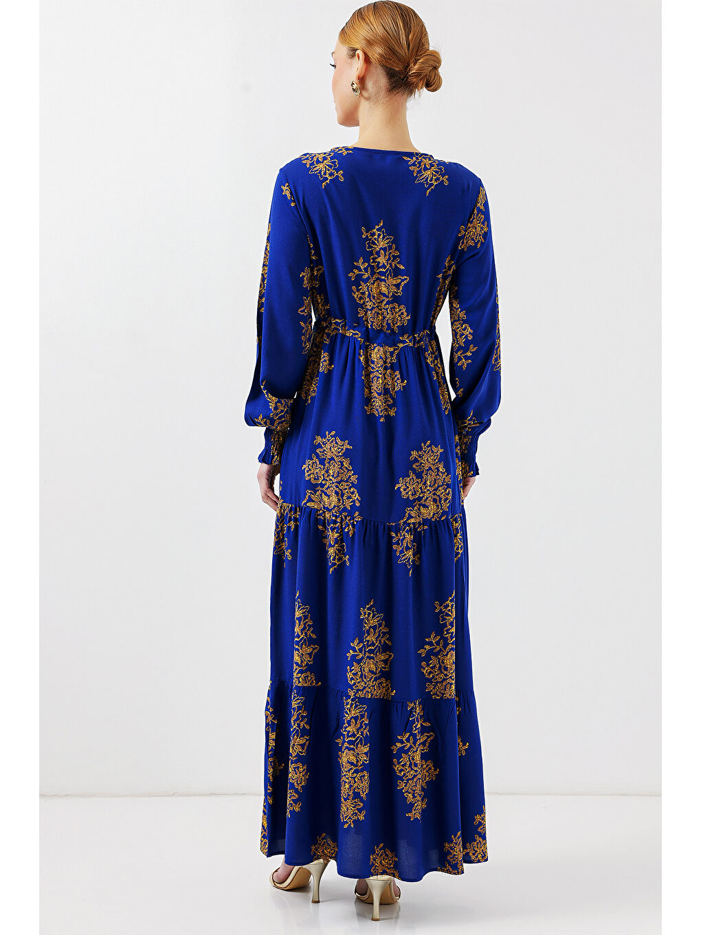 Mavi 2145 Desenli Tesettür Elbise - Saks-5