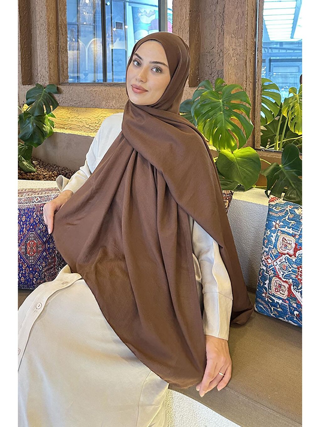 Kahverengi Comfort Pamuk Şal Çikolata Kahve-2