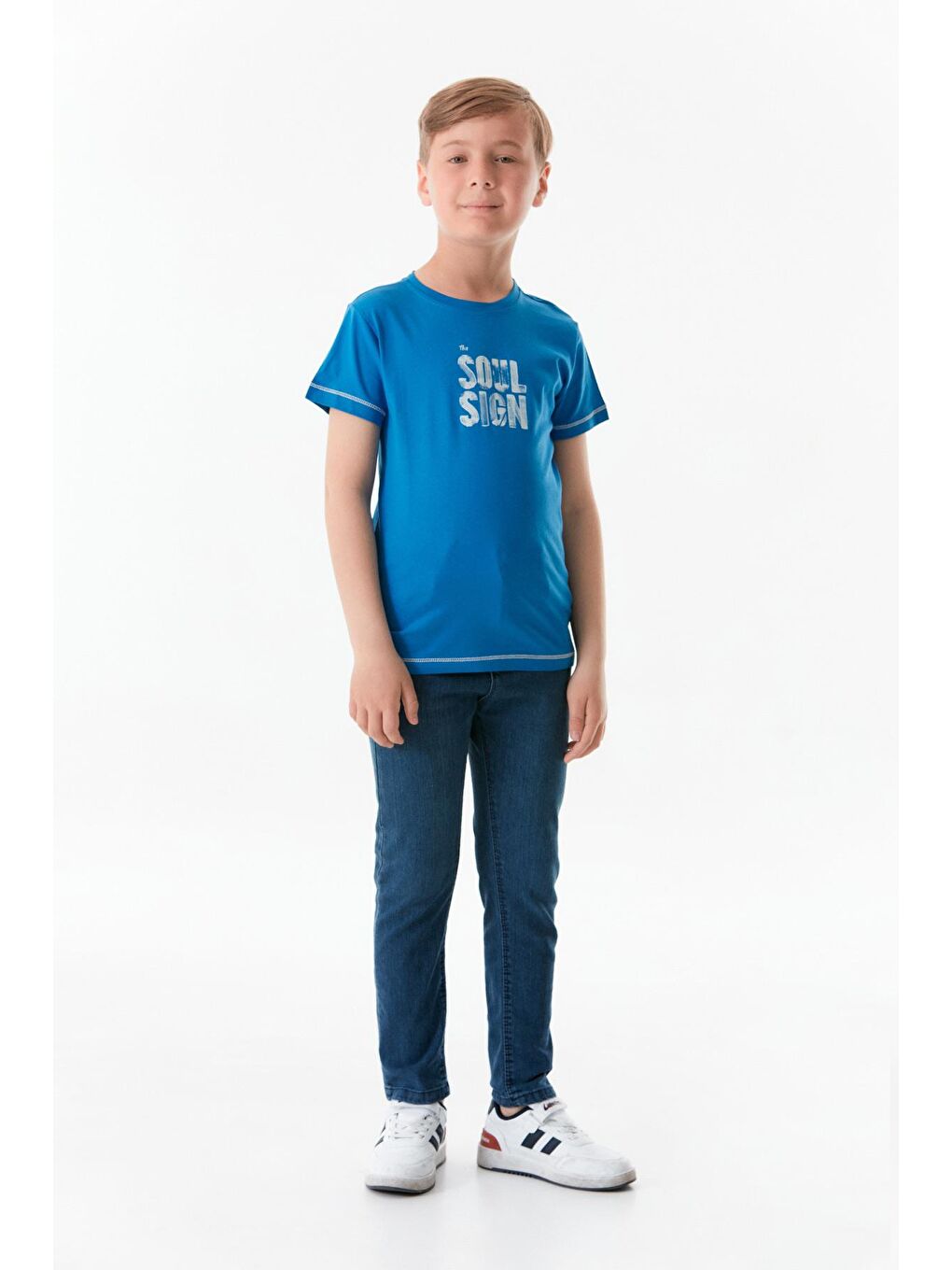 Mavi Önü Ve Arkası Baskılı Erkek Çocuk Tişört-2