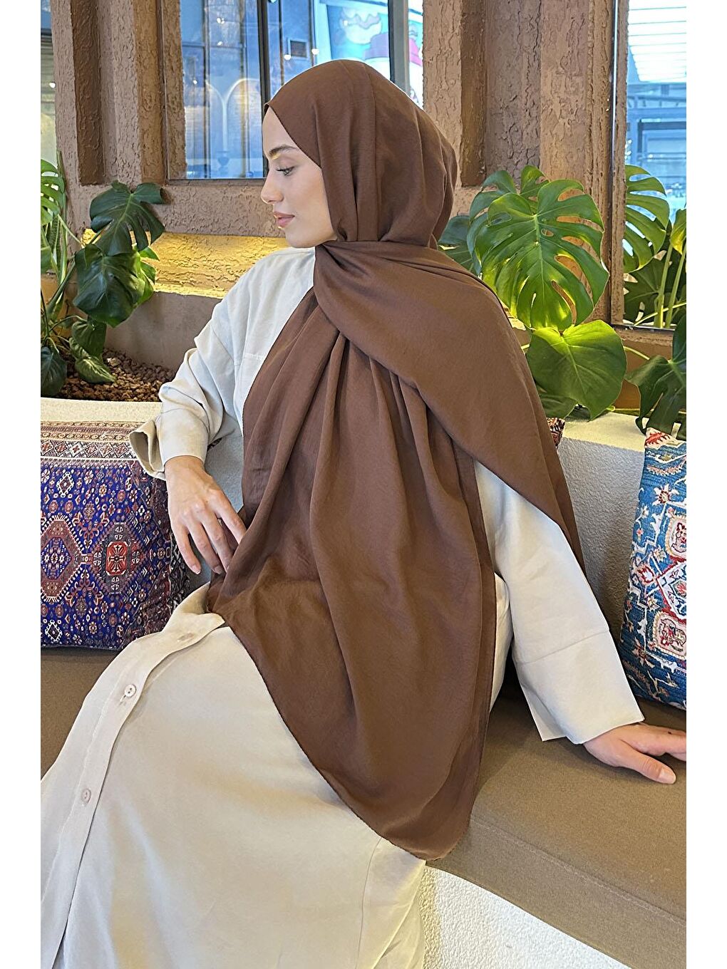 Kahverengi Comfort Pamuk Şal Çikolata Kahve-3