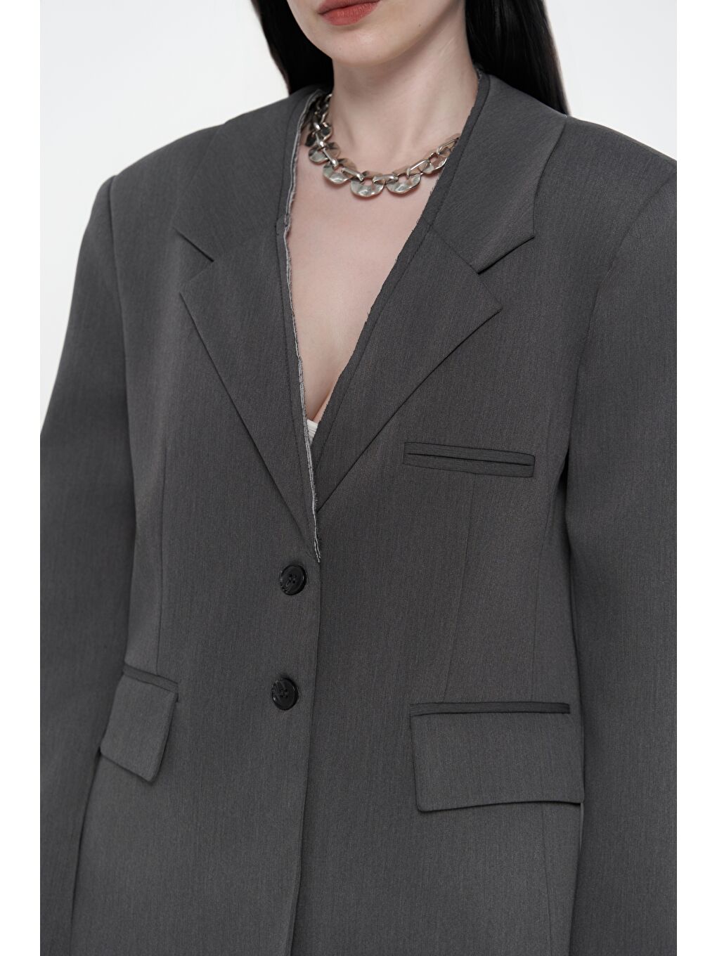 Volda Yaka Detay Antrasit Blazer-6
