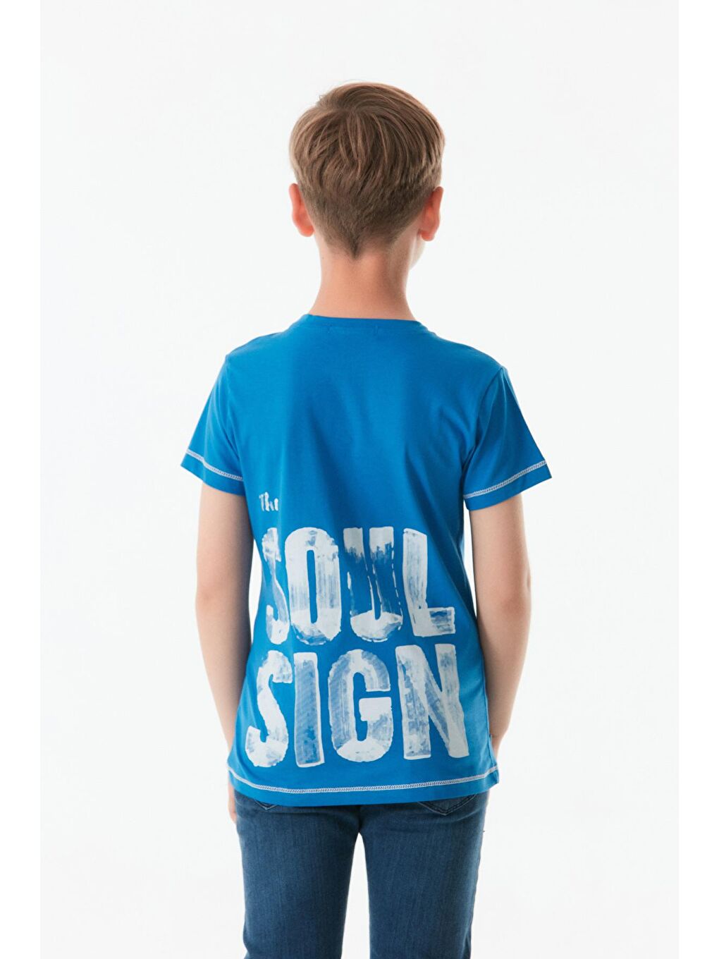 Mavi Önü Ve Arkası Baskılı Erkek Çocuk Tişört-3
