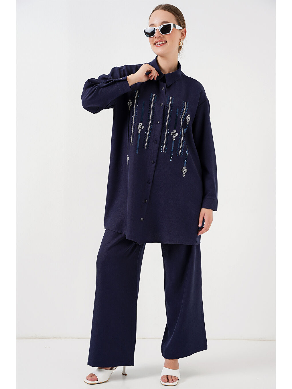 Desenli Tunik Pantolon İkili Takım 6720 - Lacivert