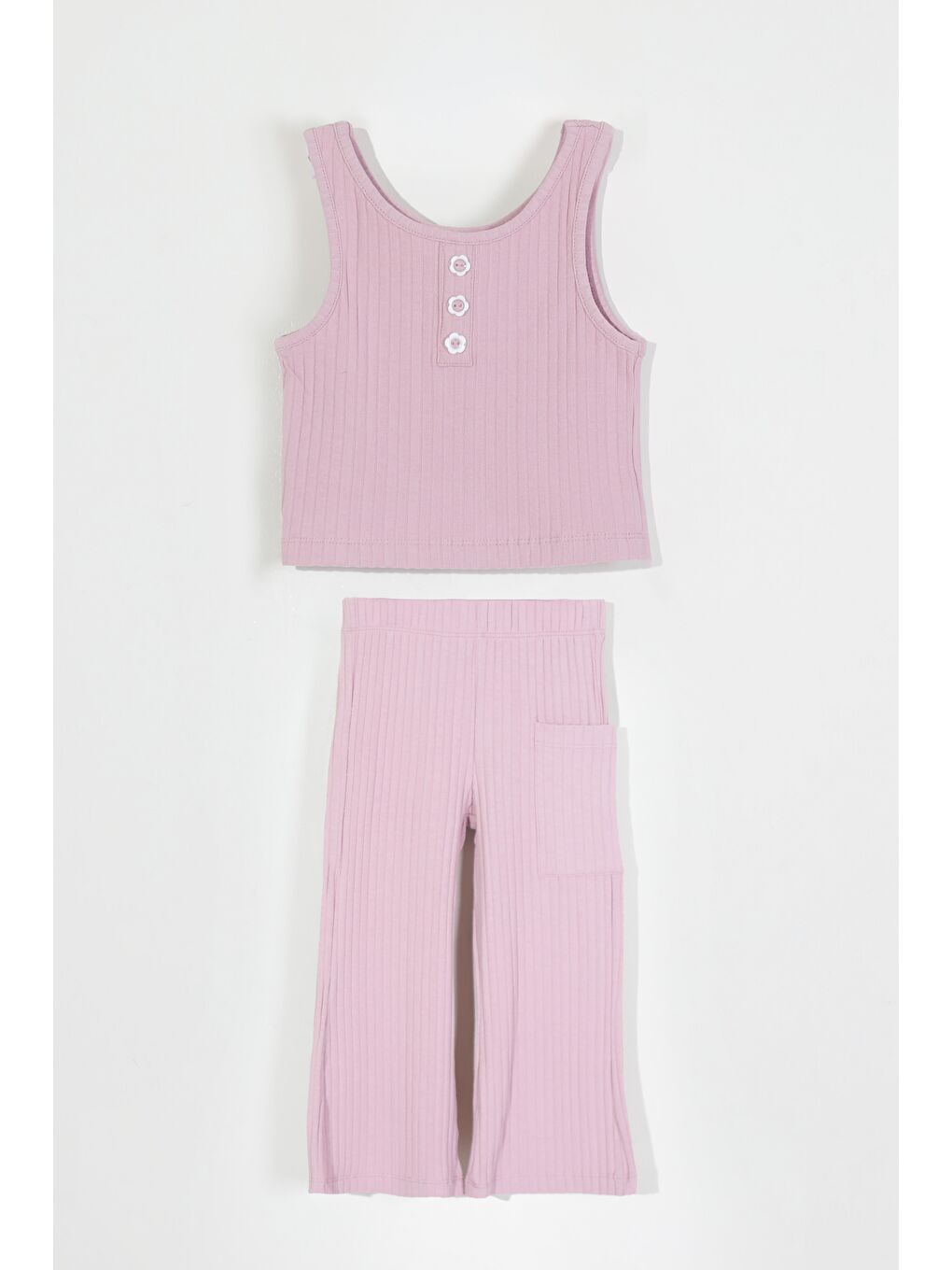 Pembe Kız Çocuk Önden Düğmeli İkili Takım (2-3 Yaş 7-8 Yaş)-1