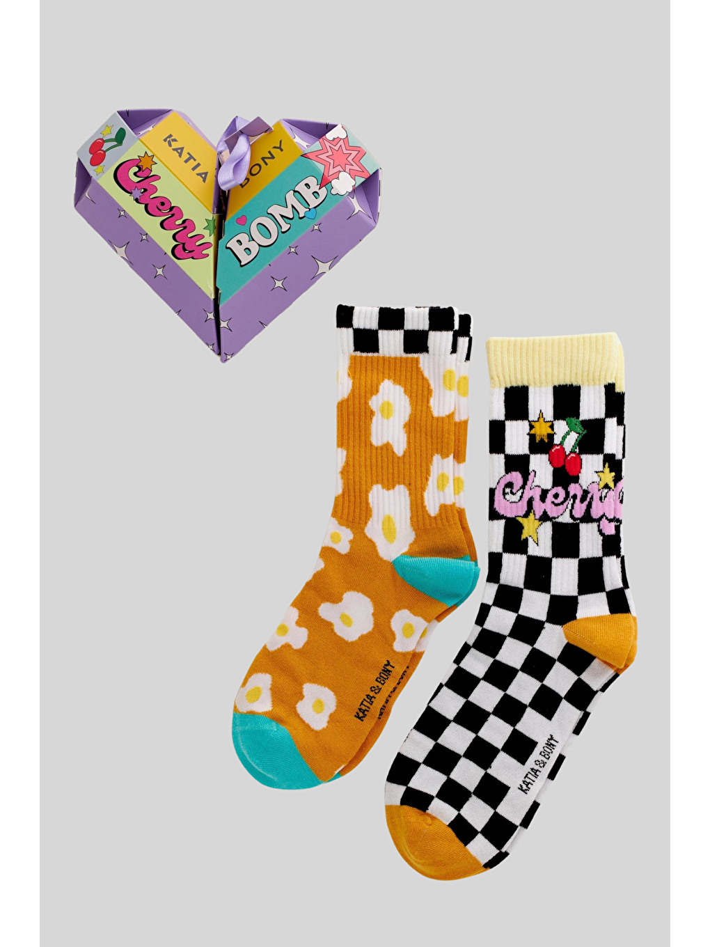 Karışık Unisex Dama Desenli 2'Li Kutulu Soket Çorap