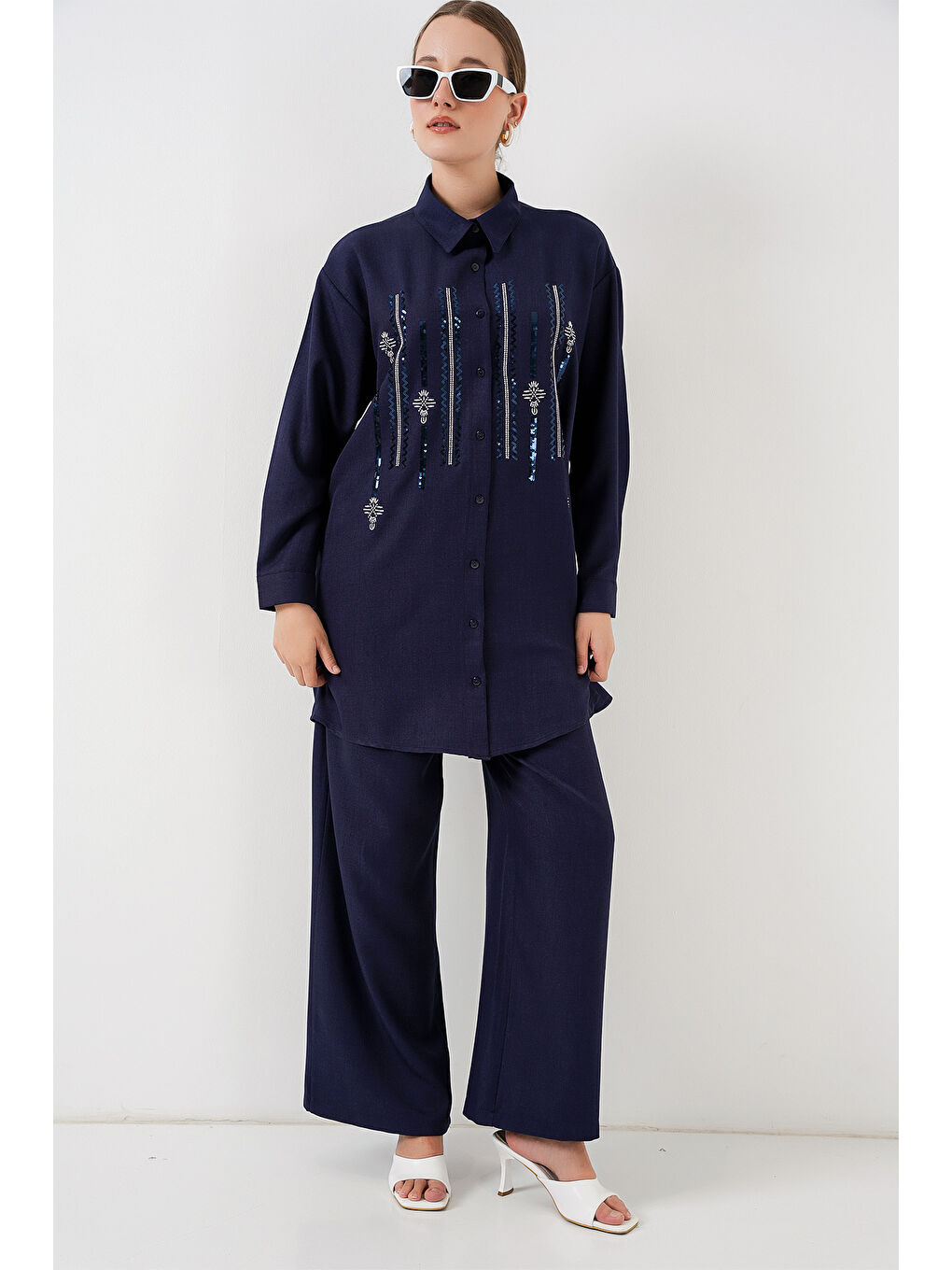 Desenli Tunik Pantolon İkili Takım 6720 - Lacivert-2