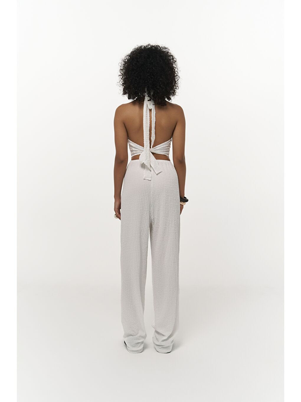 Ayshe Bağlamalı Ekru Crop Pantolon Takım-4