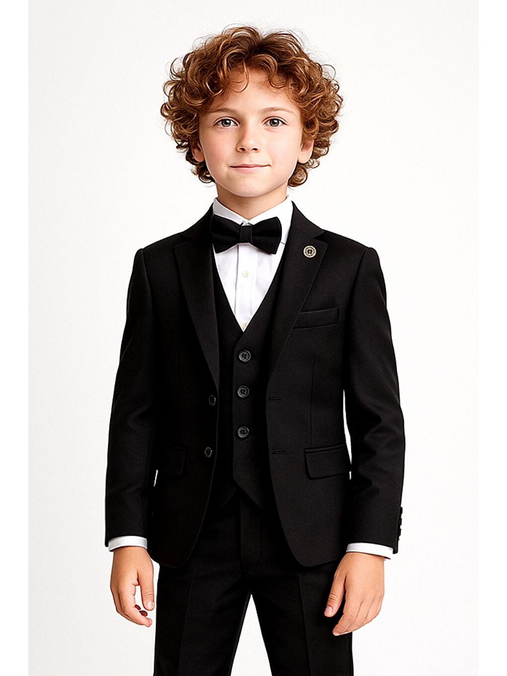 Siyah Erkek Çocuk Pusula Rozetli Papyonlu Ceketli 4’lü Set Takım Elbise Ak2840-2