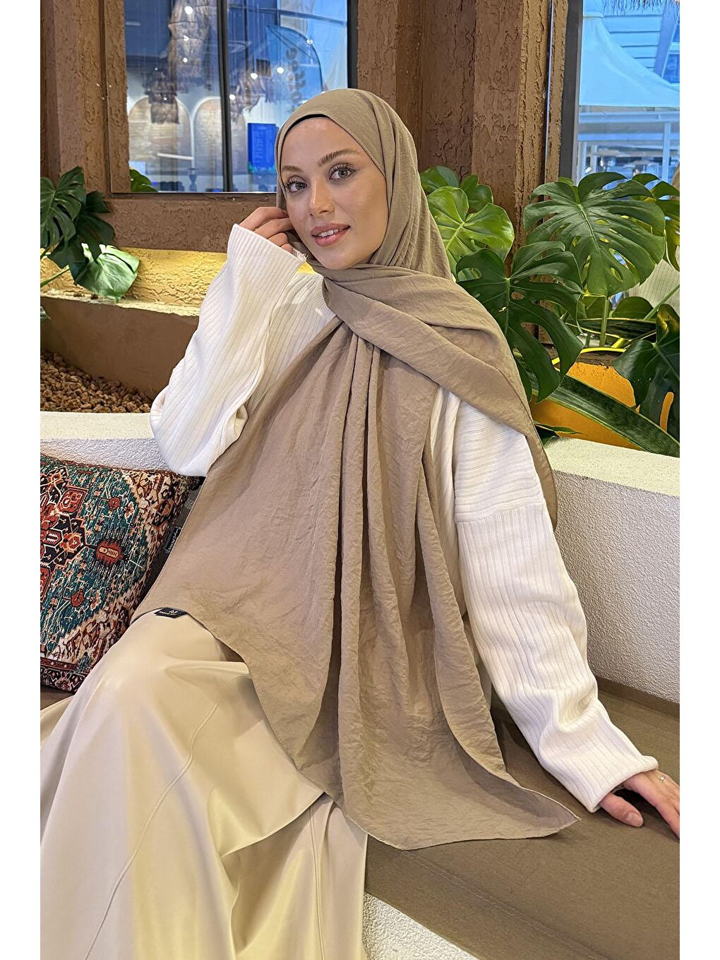 Kahverengi Comfort Pamuk Şal Koyu Vizonrengi-1