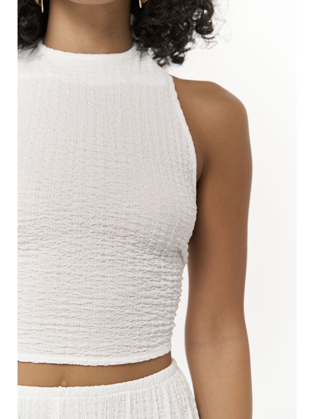 Ayshe Bağlamalı Ekru Crop Pantolon Takım-6