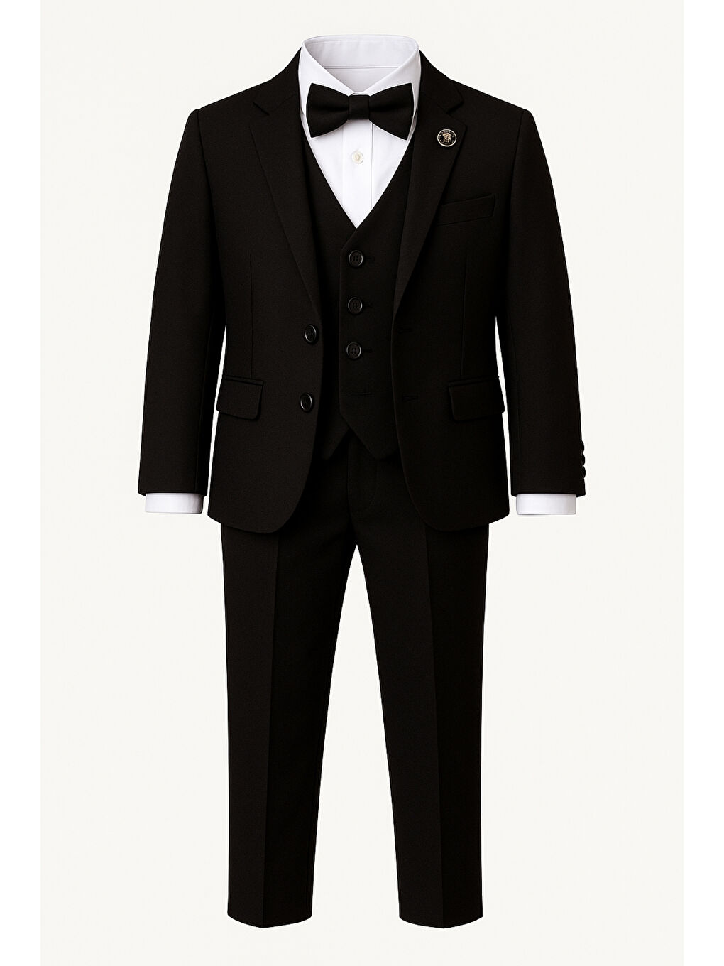 Siyah Erkek Çocuk Pusula Rozetli Papyonlu Ceketli 4’lü Set Takım Elbise Ak2840-3