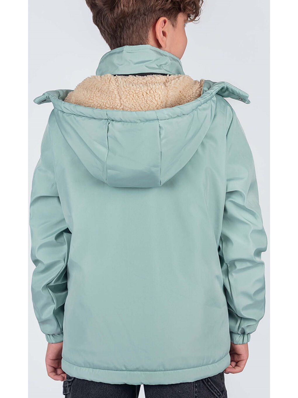 Turkuaz Erkek Çocuk Çıkarılabilir Kapüşonlu New Life Baskılı Kışlık Mont KM7361-3