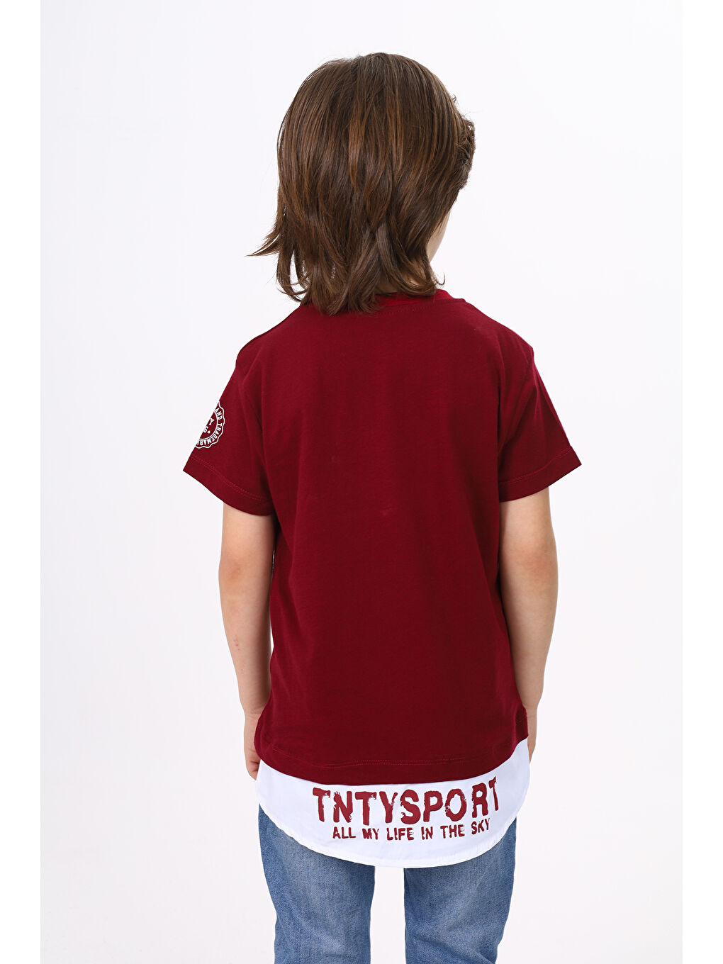 Bordo Erkek Çocuk Cepli Pamuklu Tişört-1