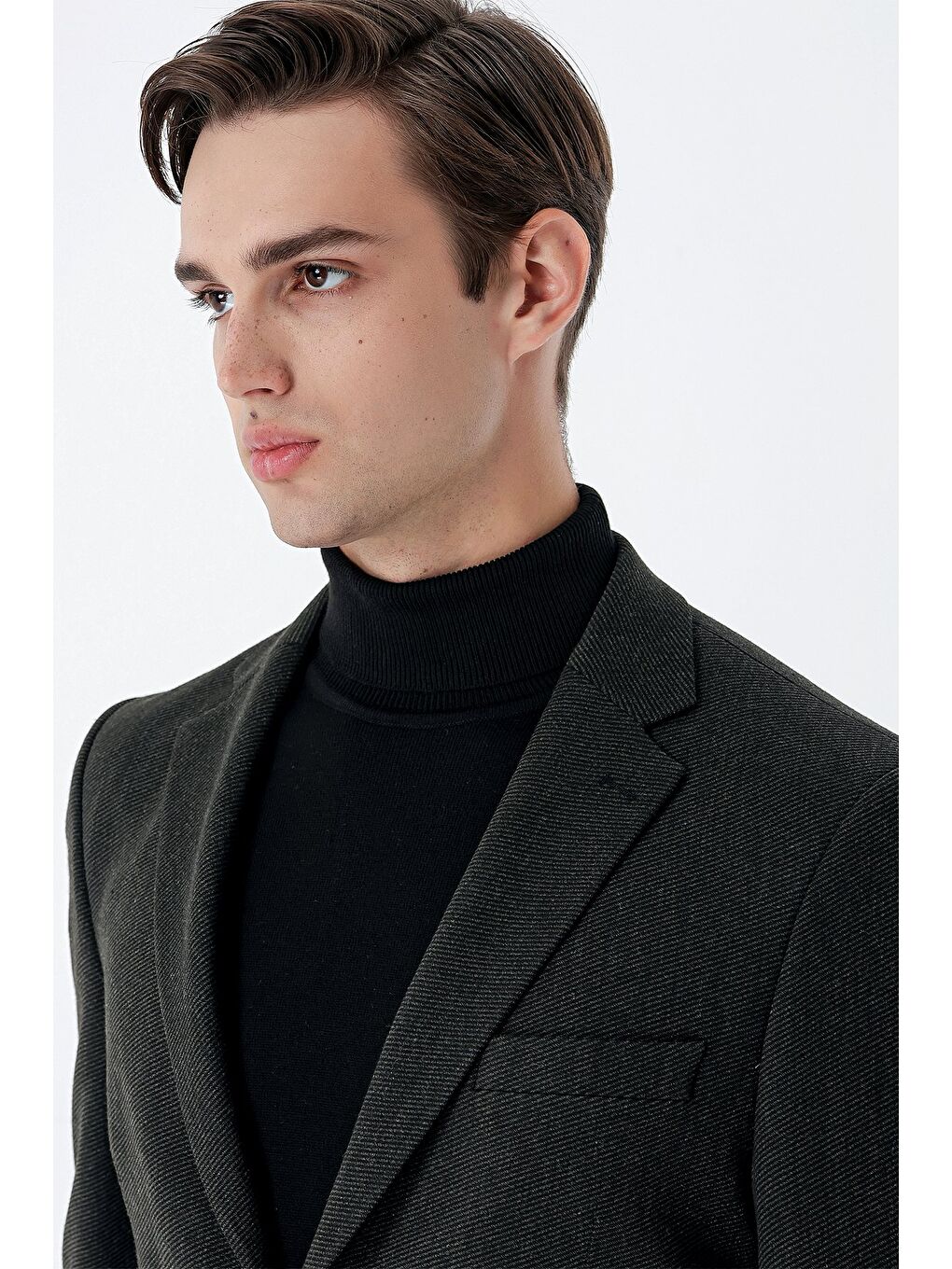 Koyu Haki Mono Yaka Elastanlı 6 Drop Comfort Fit Klasik Ceket 1002235137-4