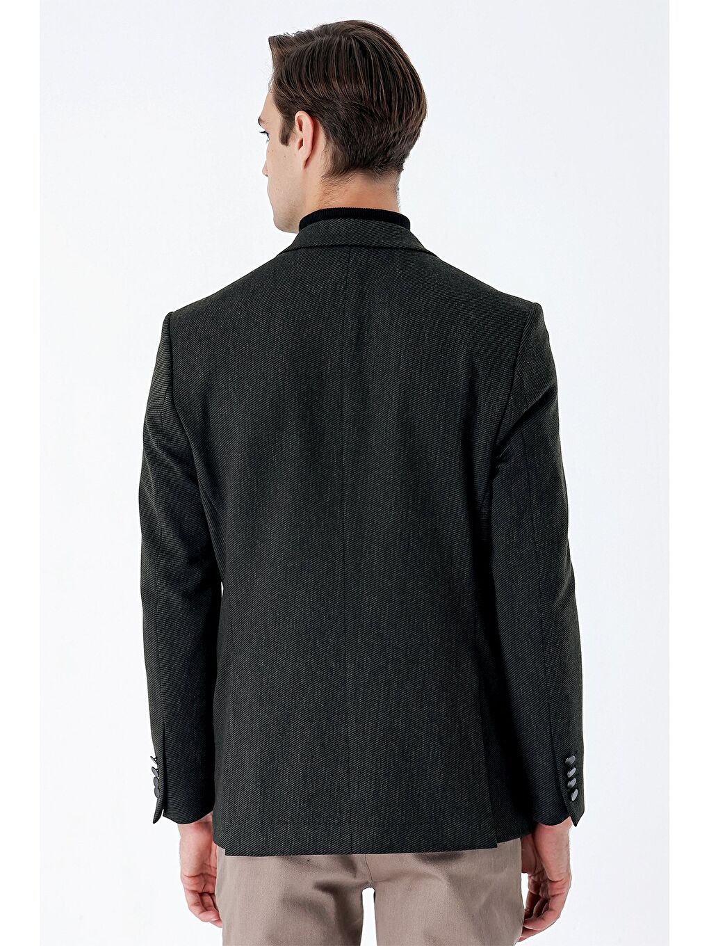 Koyu Haki Mono Yaka Elastanlı 6 Drop Comfort Fit Klasik Ceket 1002235137-5
