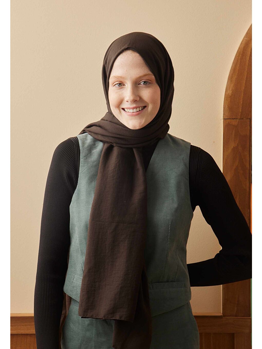 Kahverengi Pamuk Crash Şal Acı Kahve-1