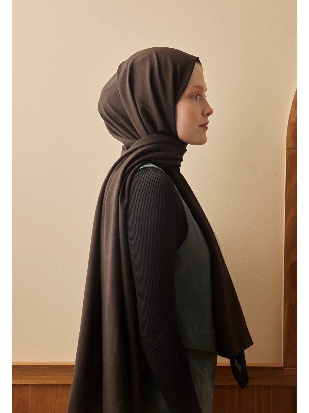 Kahverengi Pamuk Crash Şal Acı Kahve-2