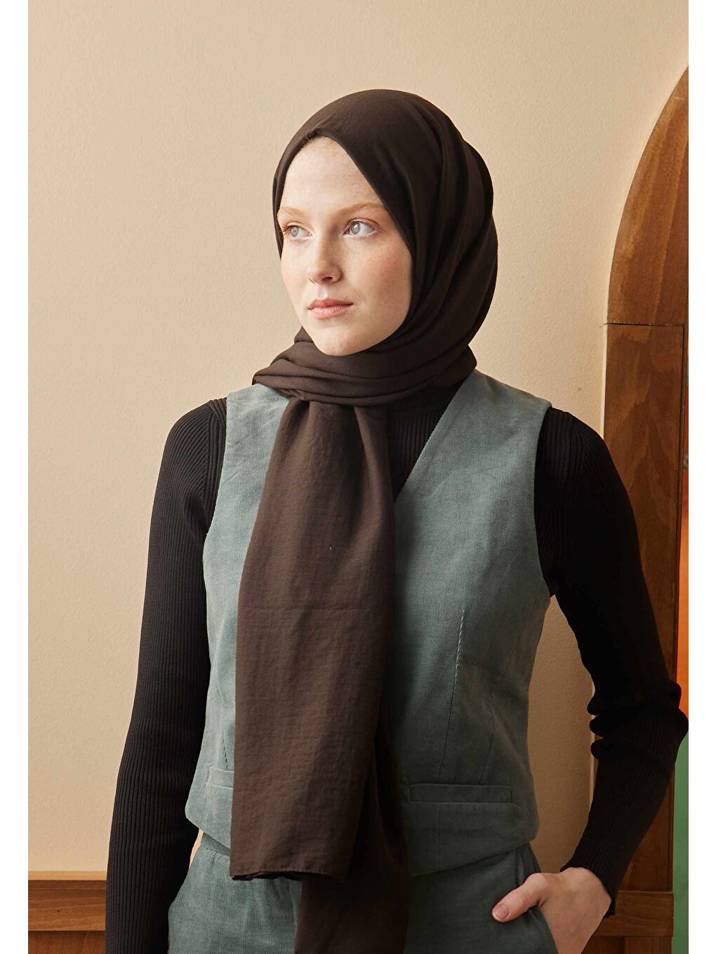 Kahverengi Pamuk Crash Şal Acı Kahve-3