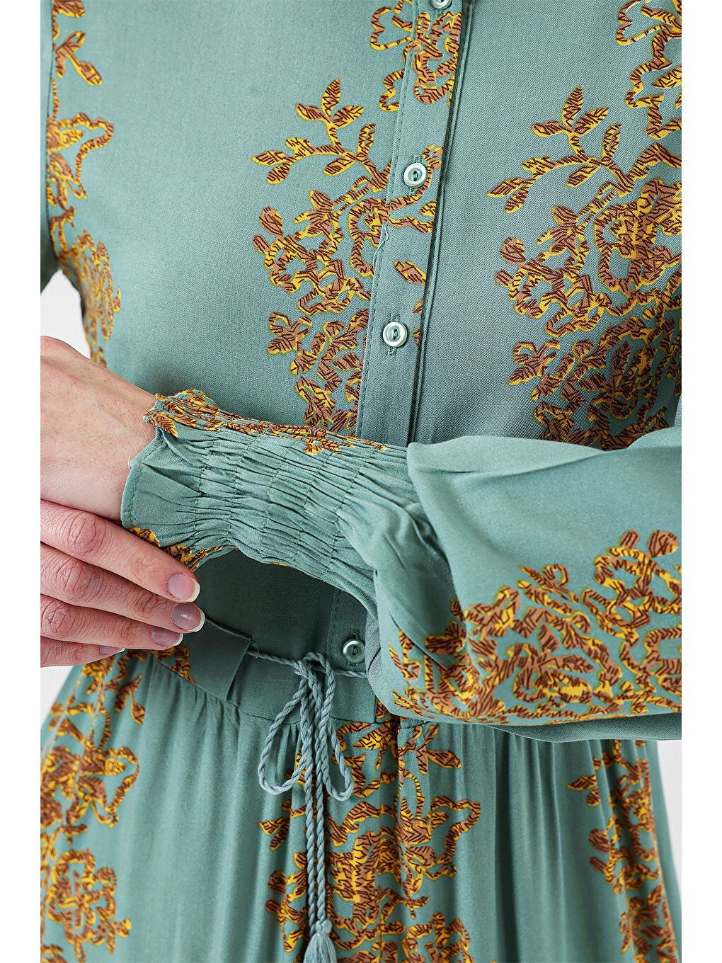 Yeşil 2145 Desenli Tesettür Elbise - Mint-4