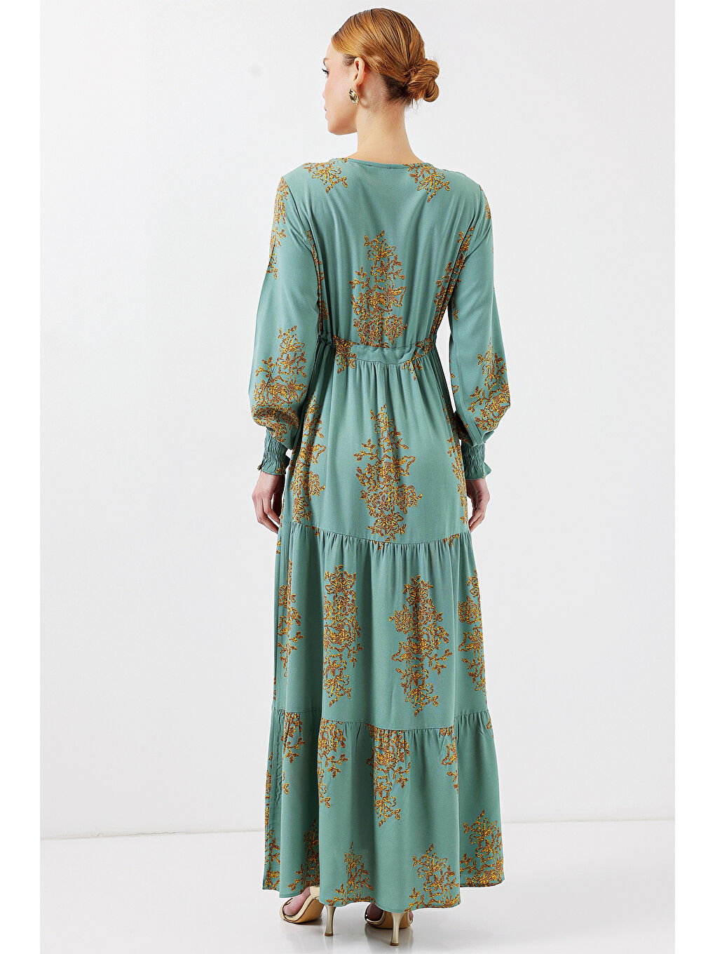 Yeşil 2145 Desenli Tesettür Elbise - Mint-5