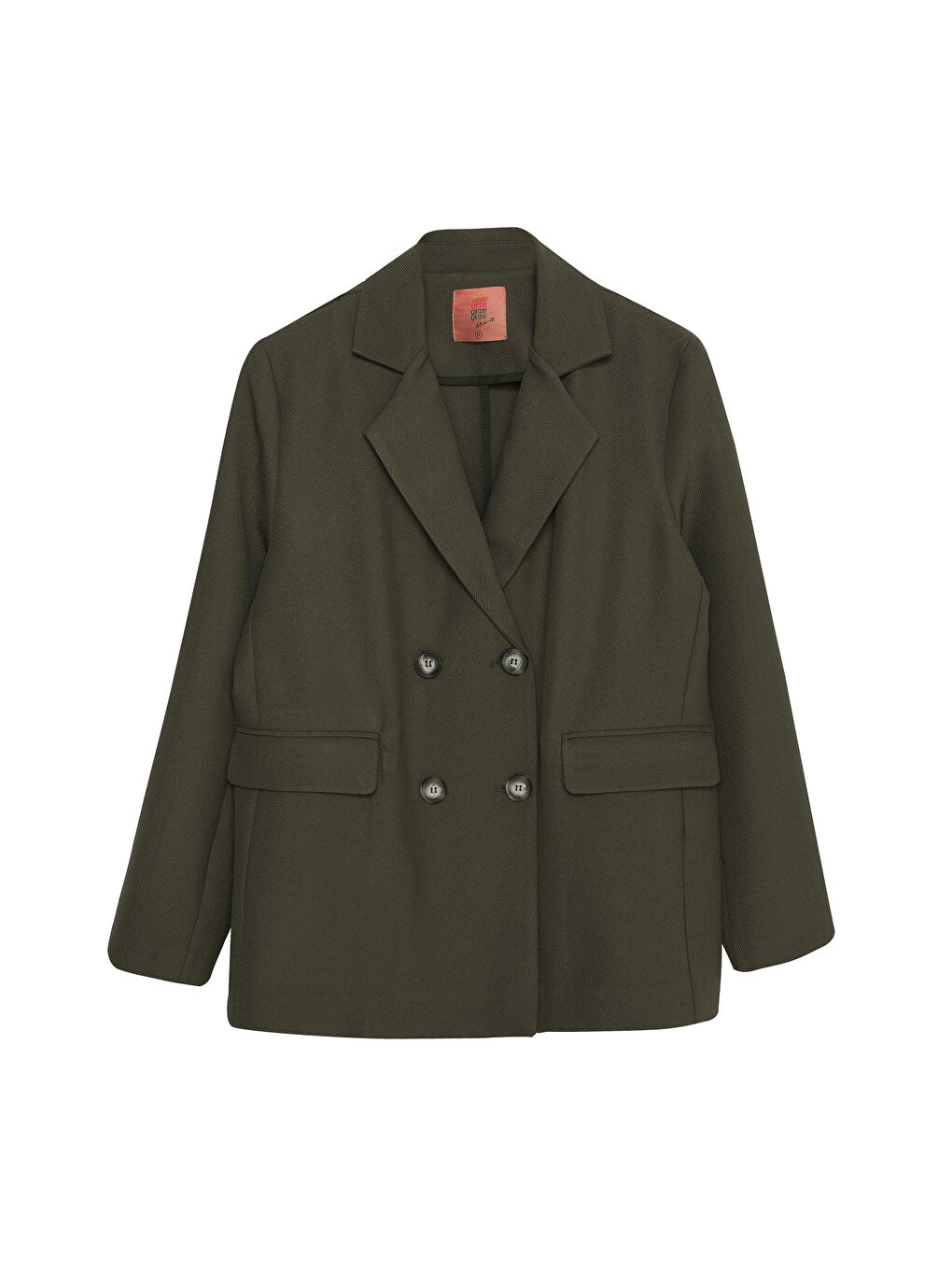 Kruvaze Yaka Çift Düğmeli Blazer Ceket Haki