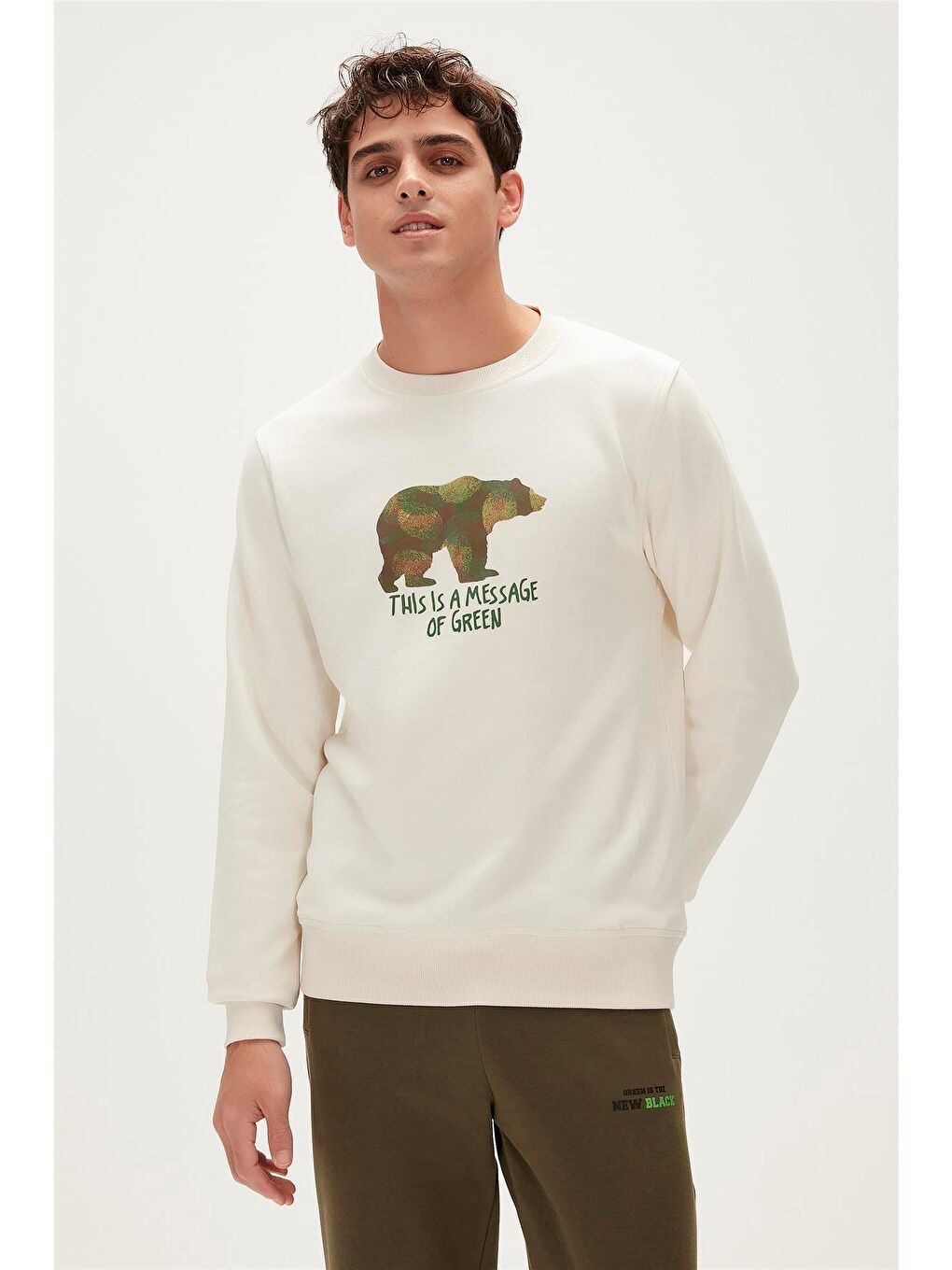 Bad Bear Beyaz Re-Finger Recycle Marshmallow Beyaz Baskılı Erkek Sweatshirt - 1